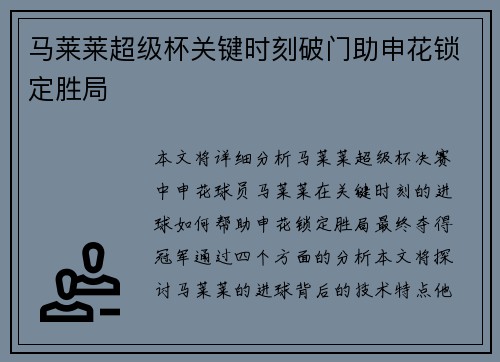 马莱莱超级杯关键时刻破门助申花锁定胜局