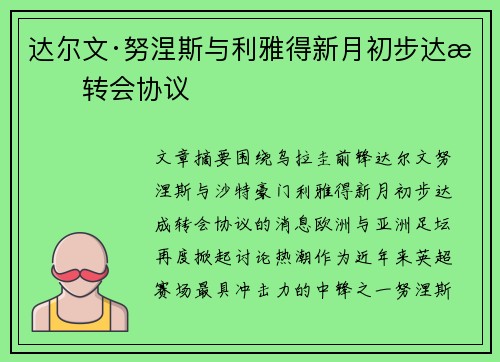 达尔文·努涅斯与利雅得新月初步达成转会协议 达尔文·努涅斯与利雅得新月初步达成转会协议
